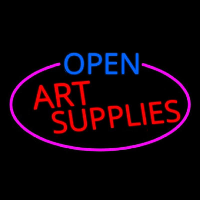 Open Art Supplies Oval With Pink Border Handmade Art Neon Sign