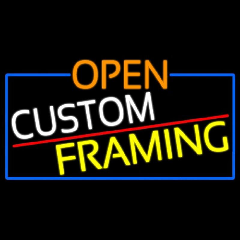 Open Custom Framing With Blue Border Handmade Art Neon Sign