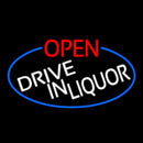 Open Drive In Liquor Oval With Blue Border Handmade Art Neon Sign