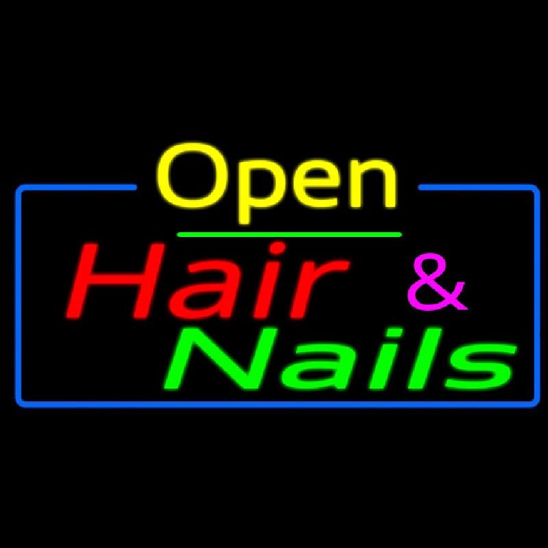 Open Hair And Nails With Blue Border Handmade Art Neon Sign