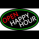 Open Happy Hour Oval With Green Border Handmade Art Neon Sign