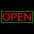 Open Horizontal Red Letters With Green Border Handmade Art Neon Sign