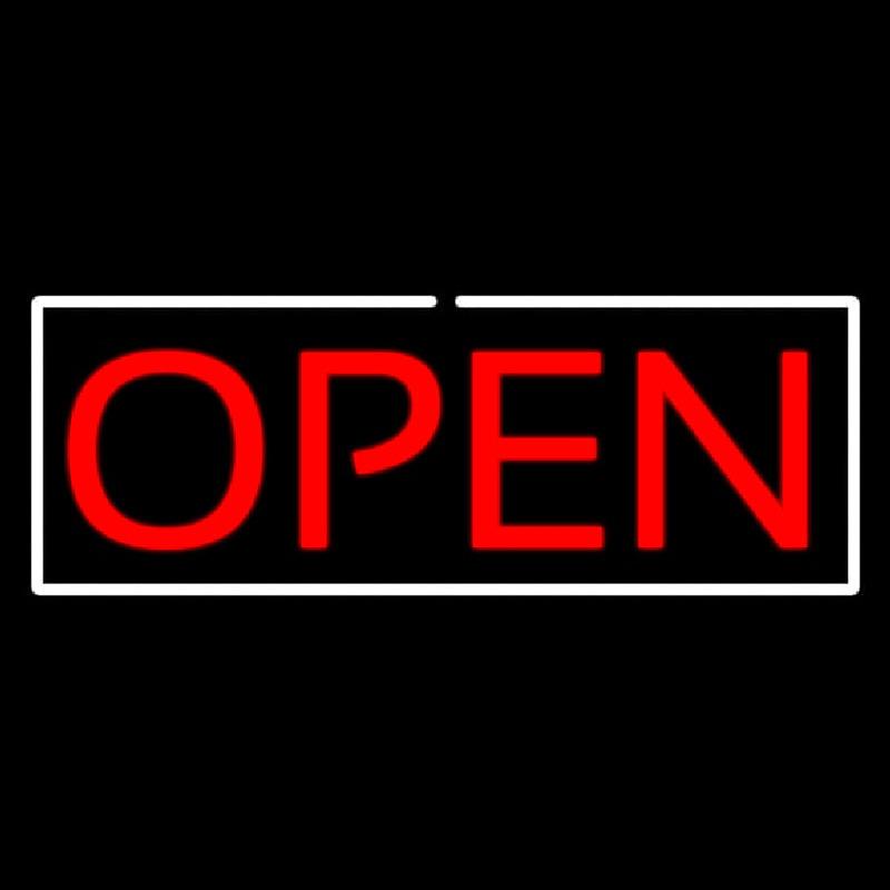 Open Horizontal Red Letters With White Border Handmade Art Neon Sign