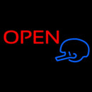 Open In Bright Red With Blue Helmet Handmade Art Neon Sign