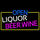 Open Liquor Beer Wine With Yellow Border Handmade Art Neon Sign