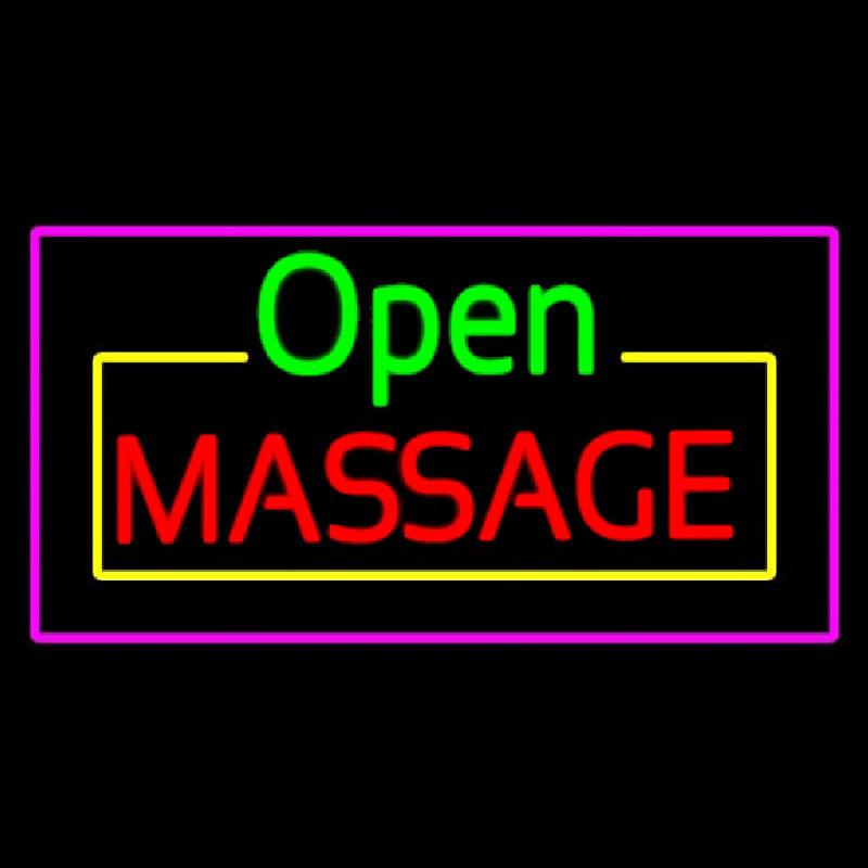 Open Massage Rectangle Pink Handmade Art Neon Sign