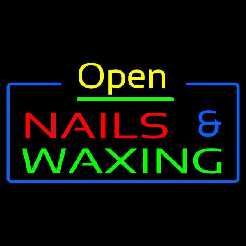 Open Nails And Waxing Blue Border Handmade Art Neon Sign