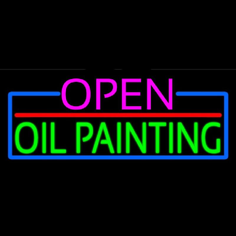 Open Oil Painting With Blue Border Handmade Art Neon Sign