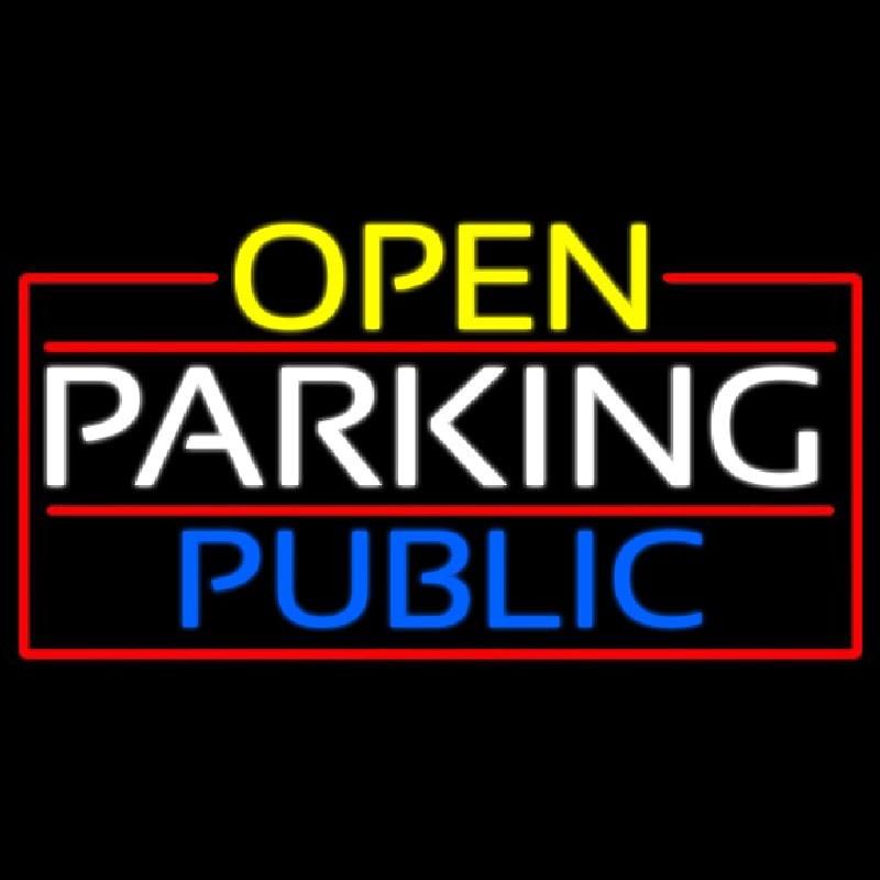 Open Parking Public With Red Border Handmade Art Neon Sign