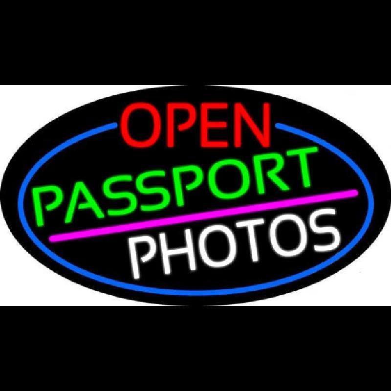 Open Passport Photos Oval With Blue Border Handmade Art Neon Sign