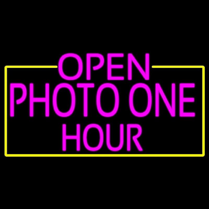 Open Photo One Hour With Yellow Border Handmade Art Neon Sign