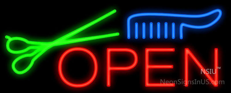 Open Scissors and Comb Neon Sign