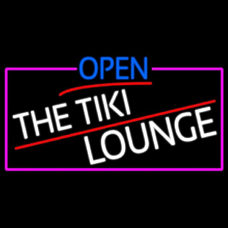 Open The Tiki Lounge With Pink Border Handmade Art Neon Sign