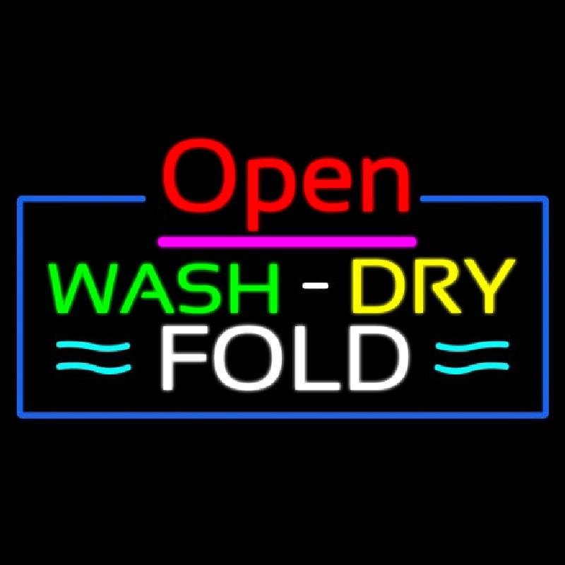 Open Wash Dry Fold Blue Border Handmade Art Neon Sign