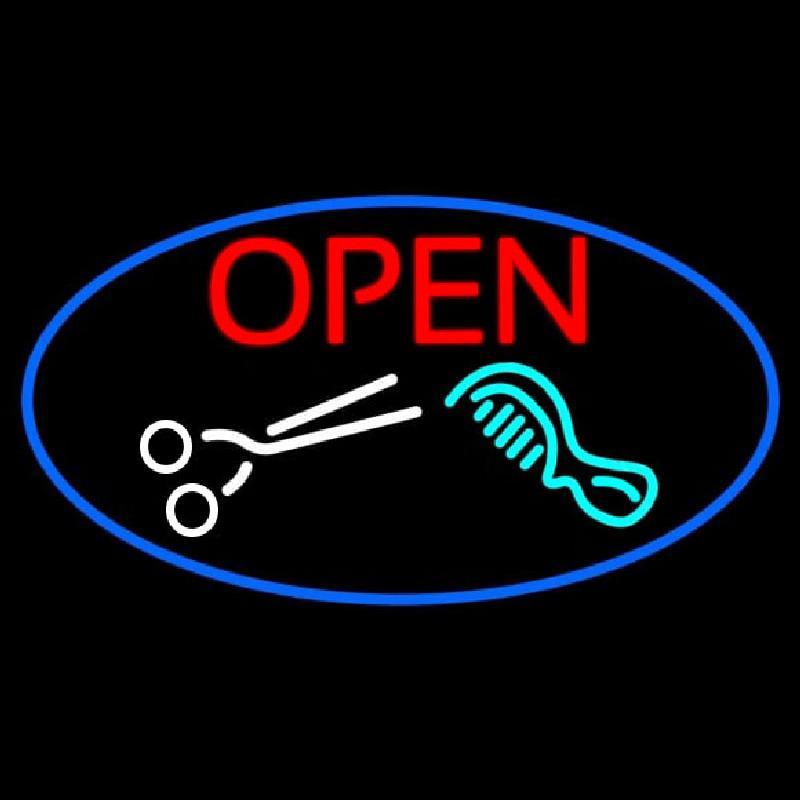 Open With Scissor And Comb Handmade Art Neon Sign