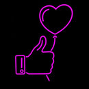 Outline White Thumb Up Icon With Heart Balloon Handmade Art Neon Sign