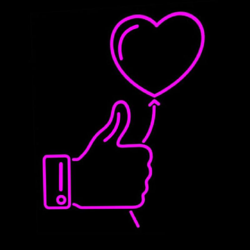 Outline White Thumb Up Icon With Heart Balloon Handmade Art Neon Sign