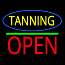 Oval Blue Border Tanning Block Open Green Line Handmade Art Neon Sign