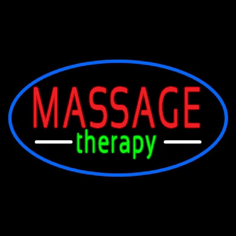 Oval Massage Therapy Blue Border Handmade Art Neon Sign