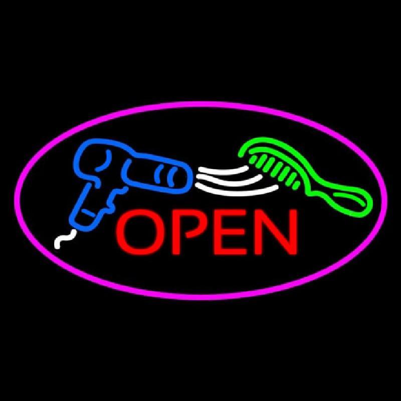 Oval Open Dryer And Comb Logo Hair Handmade Art Neon Sign