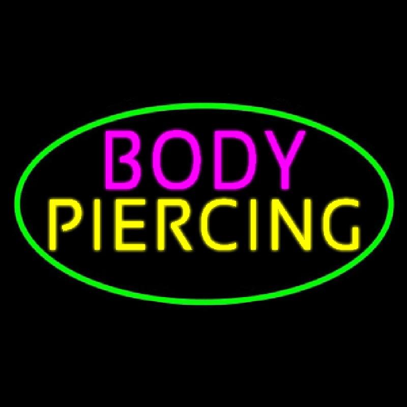 Oval Pink Body Green Piercing Handmade Art Neon Sign