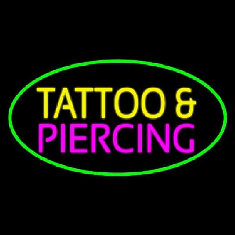Oval Tattoo And Piercing Green Border Handmade Art Neon Sign