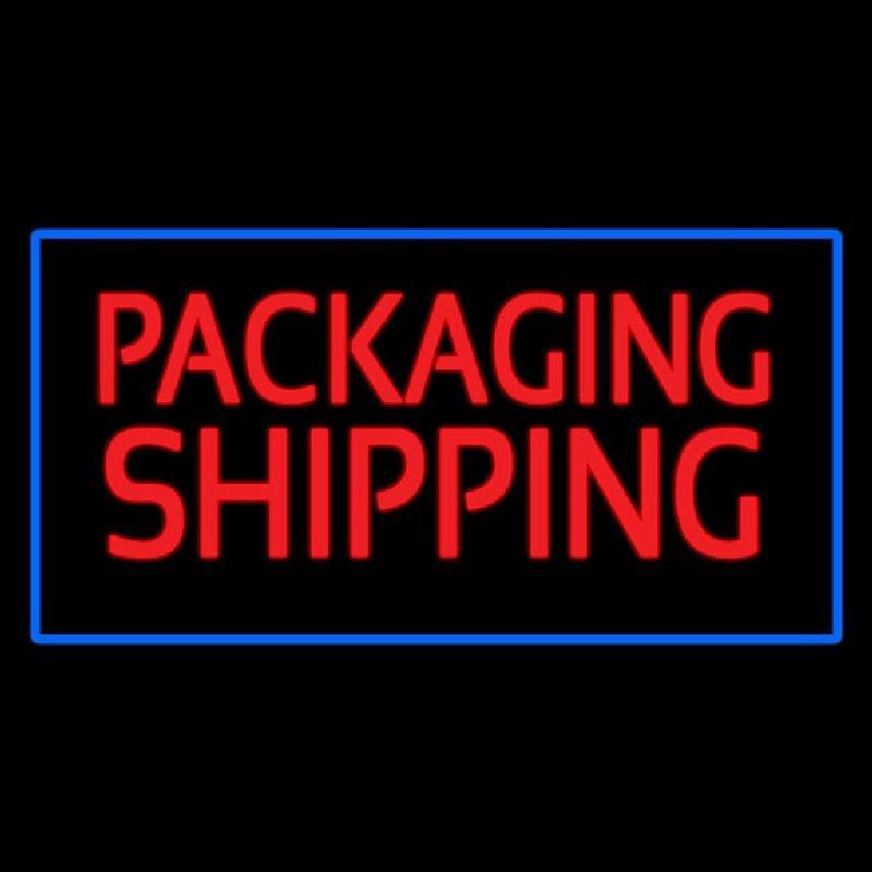 Packaging Shipping Blue Rectangle Handmade Art Neon Sign