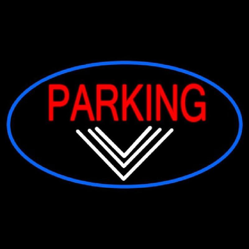 Parking And Down Arrow Oval With Blue Border Handmade Art Neon Sign