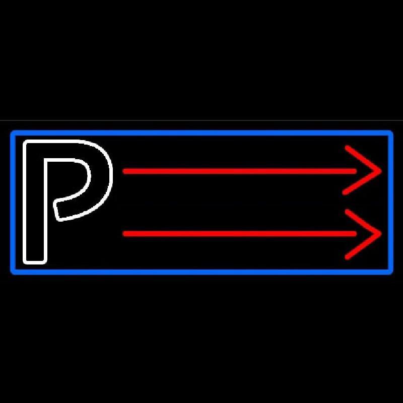 Parking P With Arrow With Blue Border Handmade Art Neon Sign