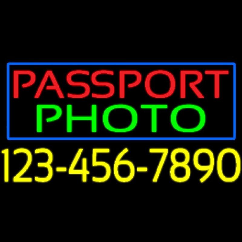 Passport Photo Blue Border With Phone Number Handmade Art Neon Sign