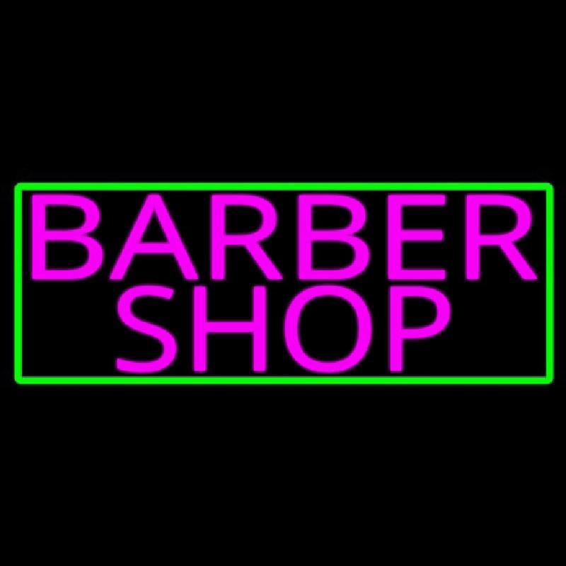 Pink Barber Shop With Green Border Handmade Art Neon Sign