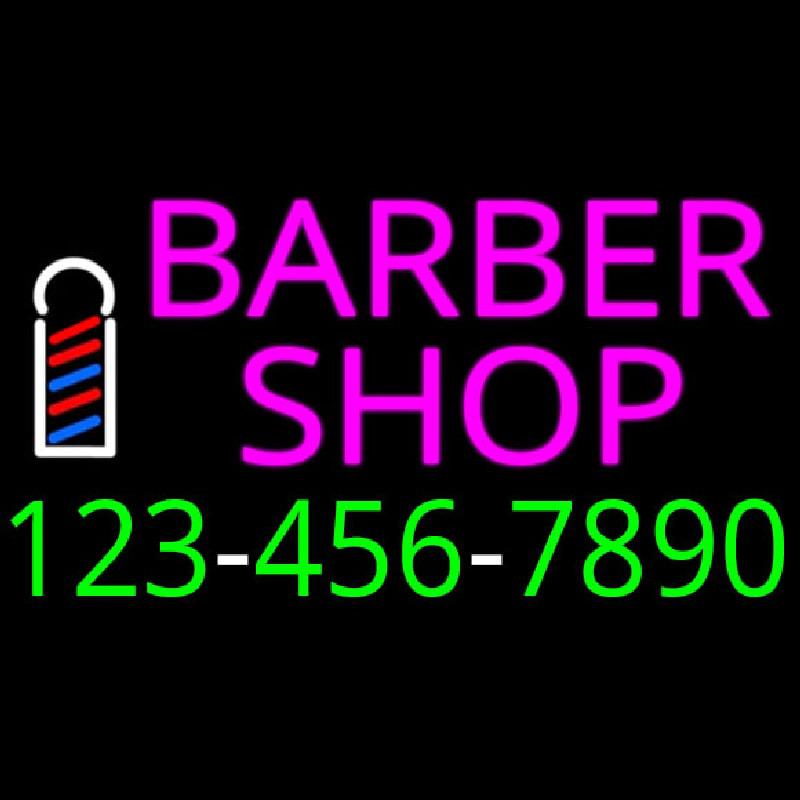 Pink Barber Shop With Phone Number Handmade Art Neon Sign