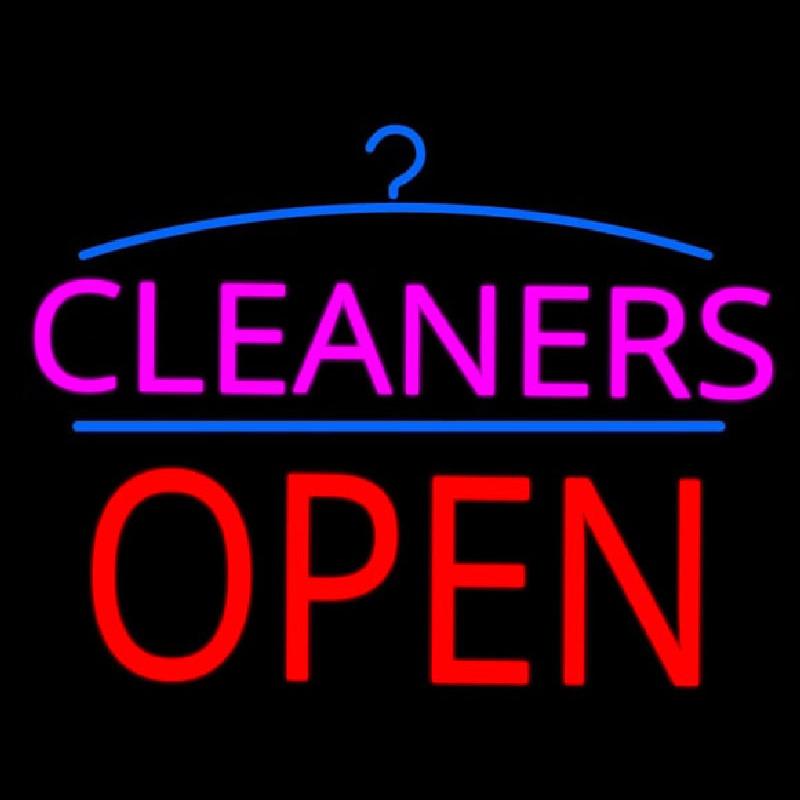 Pink Cleaners Block Red Open Logo Handmade Art Neon Sign