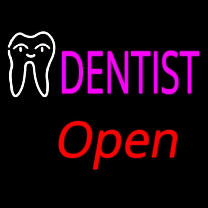 Pink Dentist White Tooth Open Handmade Art Neon Sign