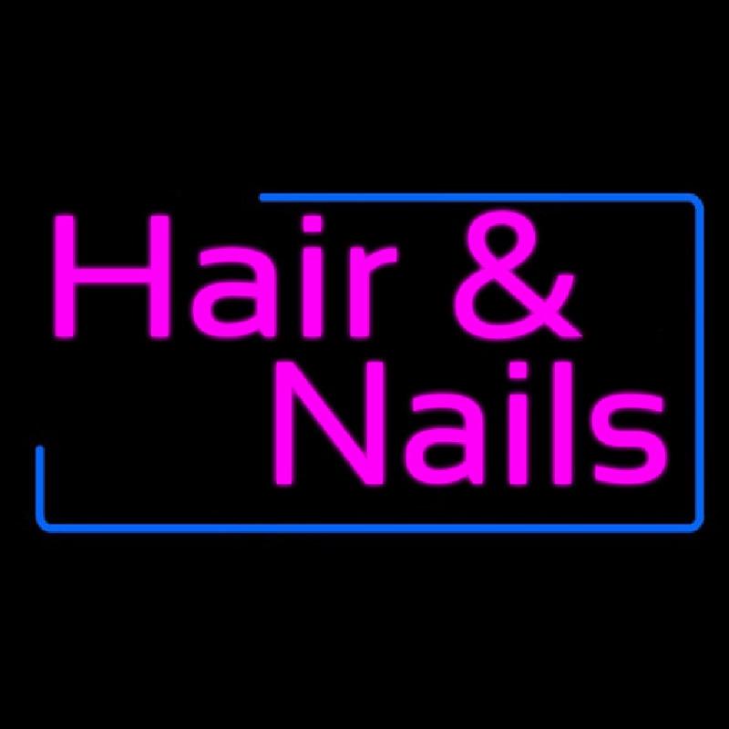 Pink Hair And Nails With Blue Border Handmade Art Neon Sign