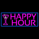 Pink Happy Hour And Wine Glass With Blue Border Handmade Art Neon Sign