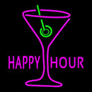 Pink Happy Hour With Wine Glass Handmade Art Neon Sign