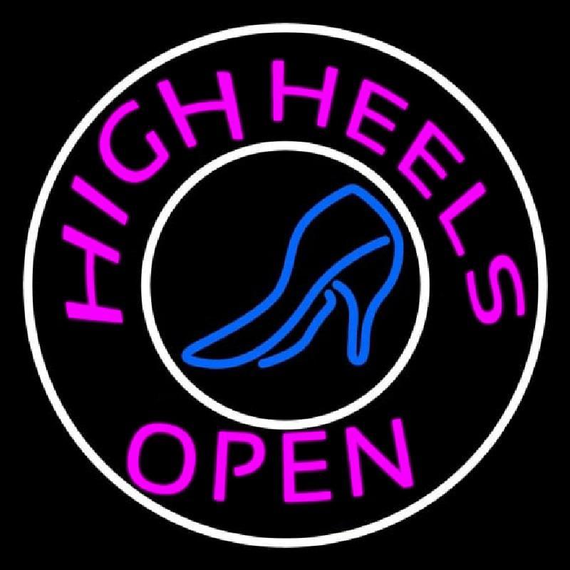 Pink High Heels Open With White Border Handmade Art Neon Sign