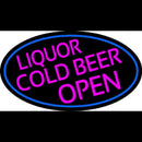 Pink Liquors Cold Beer Open Oval With Blue Border Handmade Art Neon Sign
