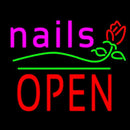 Pink Nails Block Open Green Line Flower Logo Handmade Art Neon Sign