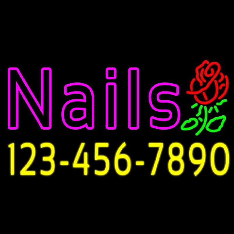 Pink Nails With Phone Number Handmade Art Neon Sign