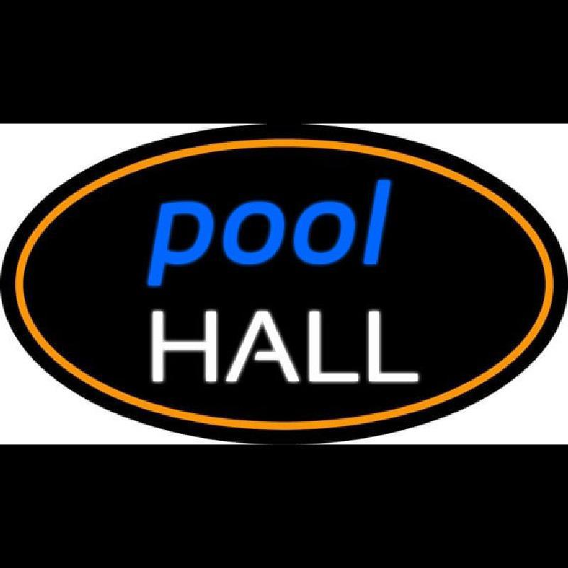 Pool Hall Oval With Orange Border Handmade Art Neon Sign