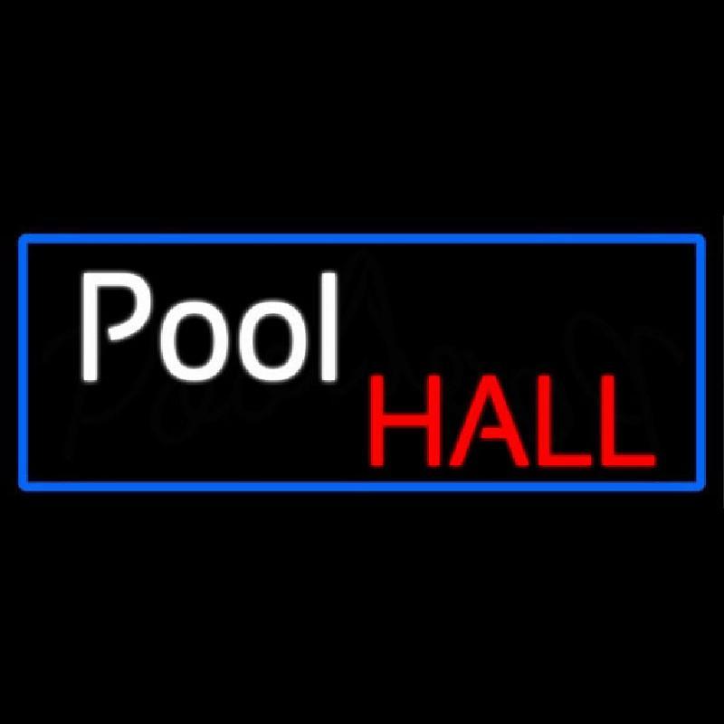 Pool Hall With Blue Border Handmade Art Neon Sign