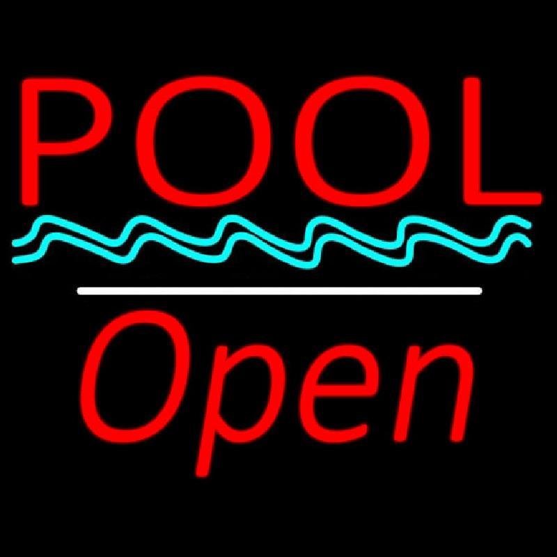 Pool Open White Line Handmade Art Neon Sign