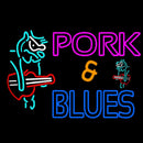 Pork And Blues Animal Guitar Logo Handmade Art Neon Sign