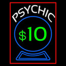 Psychic With Crystal Globe Red Border Handmade Art Neon Sign
