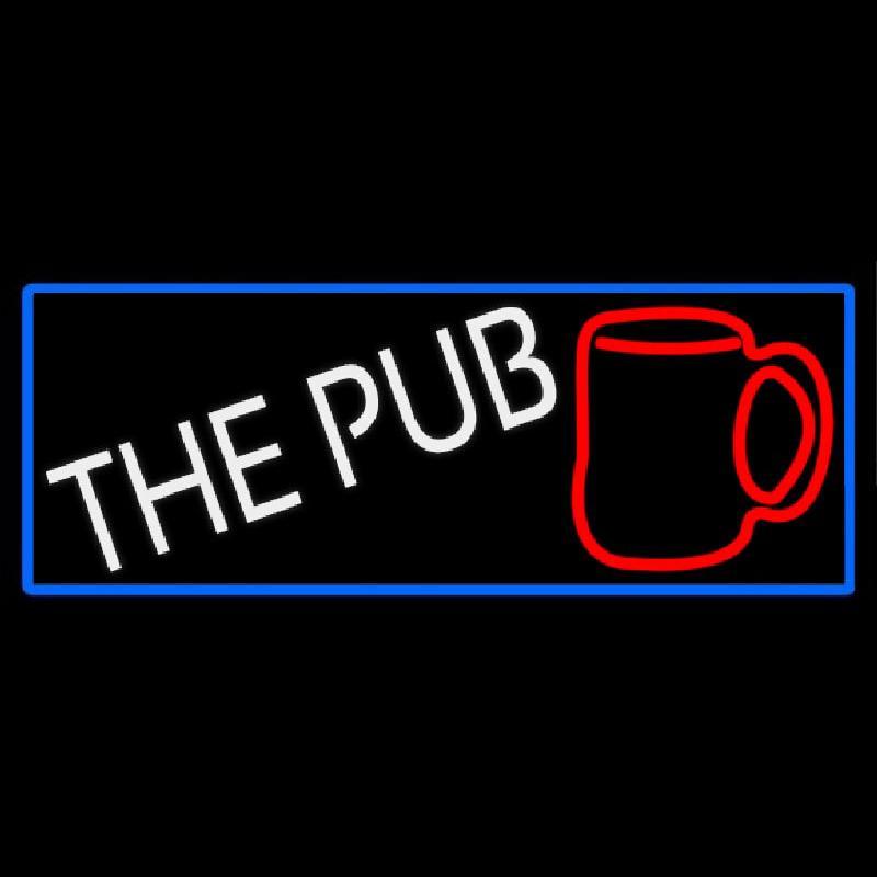 Pub And Beer Mug With Blue Border Handmade Art Neon Sign