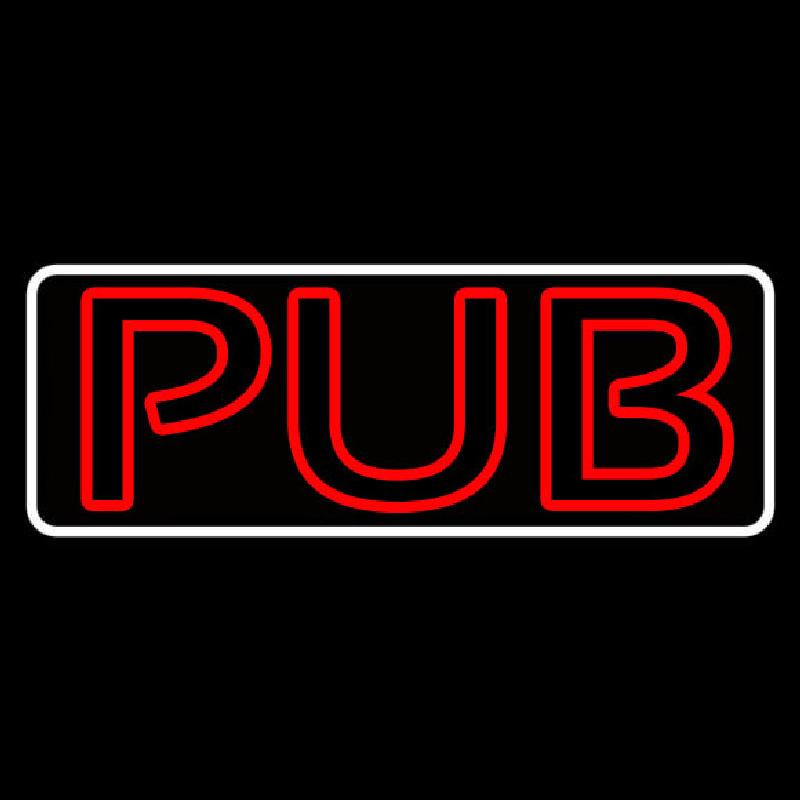 Pub Red With White Border Handmade Art Neon Sign