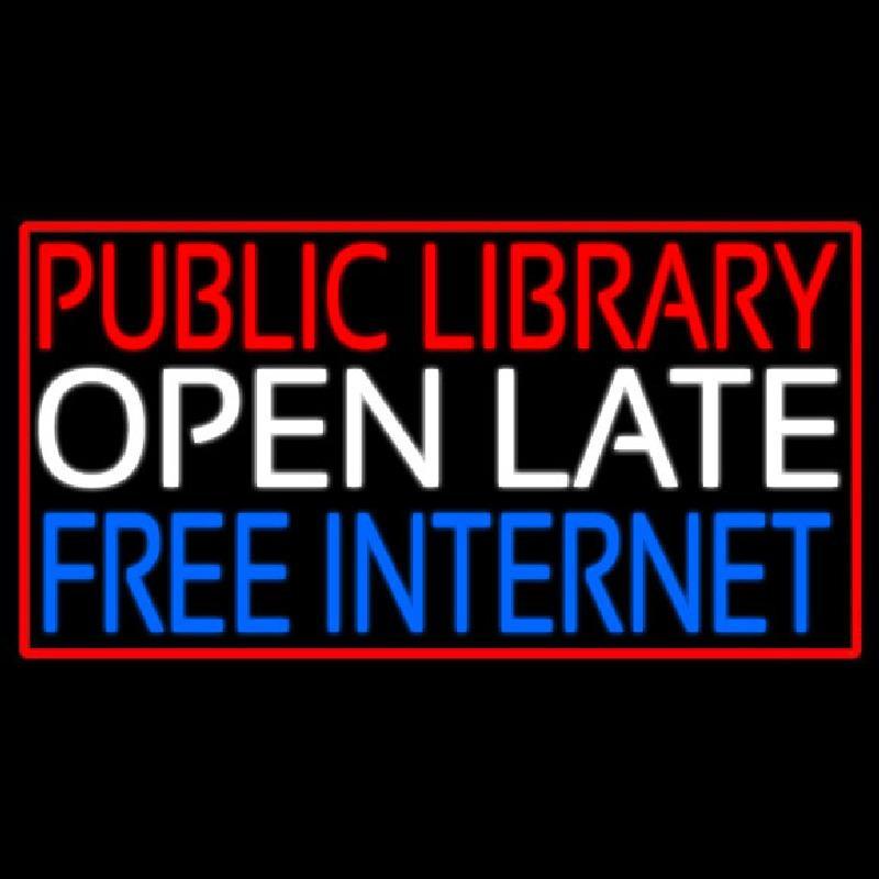 Public Library Open Late Free Internet Handmade Art Neon Sign