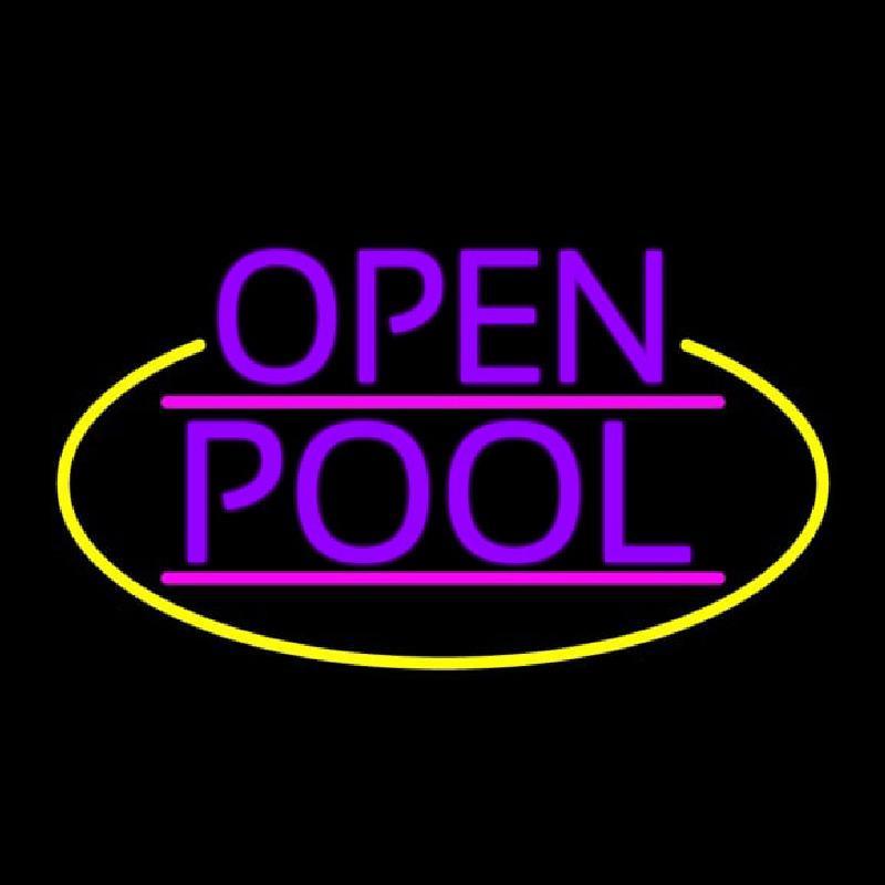Purple Open Pool Oval With Yellow Border Handmade Art Neon Sign